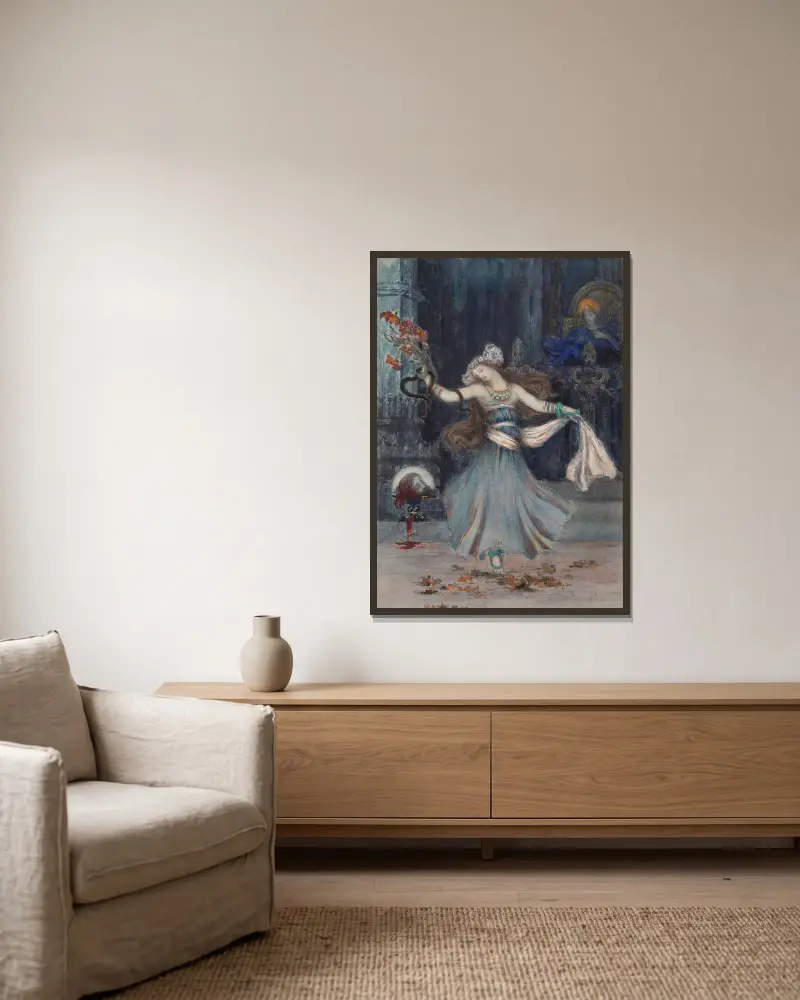 Salome tanzt vor dem Haupt Johannes des Täufers von Gustave Moreau gerahmt an einer Wand