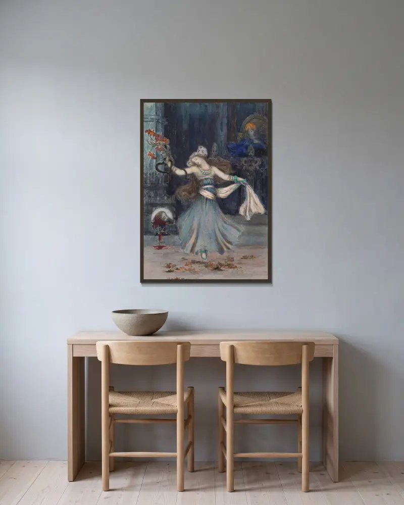 Salome tanzt vor dem Haupt Johannes des Täufers von Gustave Moreau gerahmt an einer Wand