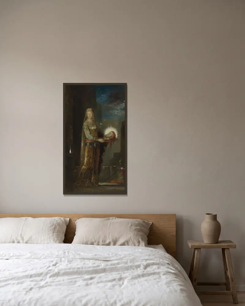 Salome med Johannes Döparens huvud av Gustave Moreau inramad på en vägg