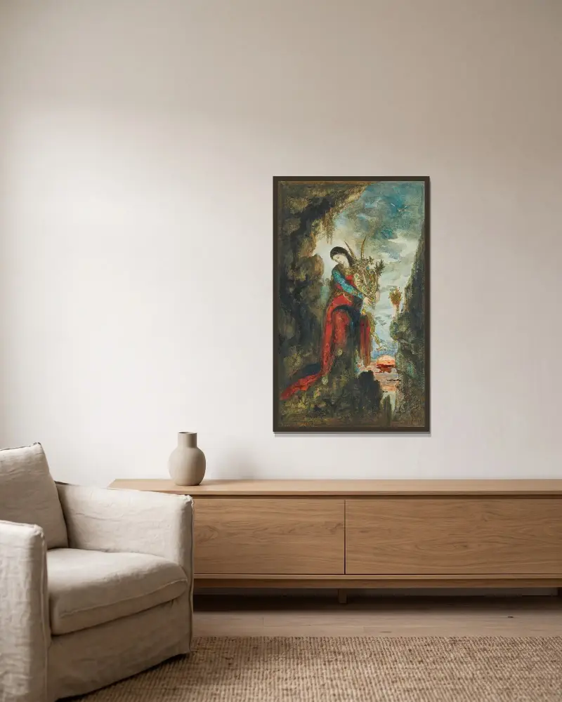 Sappho av Gustave Moreau inramad på en vägg