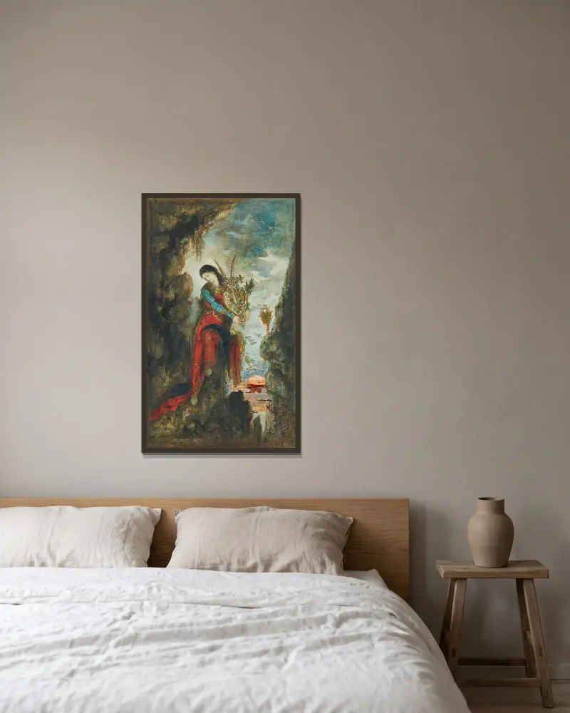 Sappho av Gustave Moreau inramad på en vägg