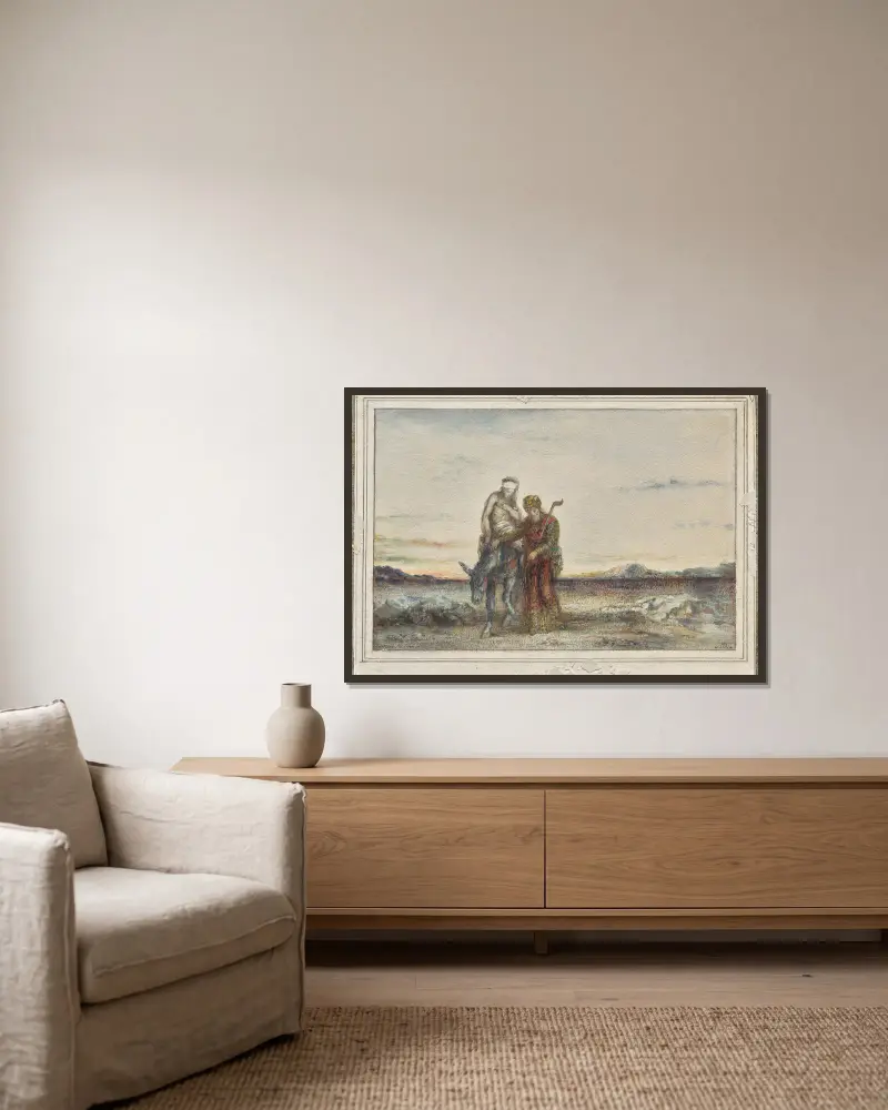 Der barmherzige Samariter von Gustave Moreau gerahmt an einer Wand