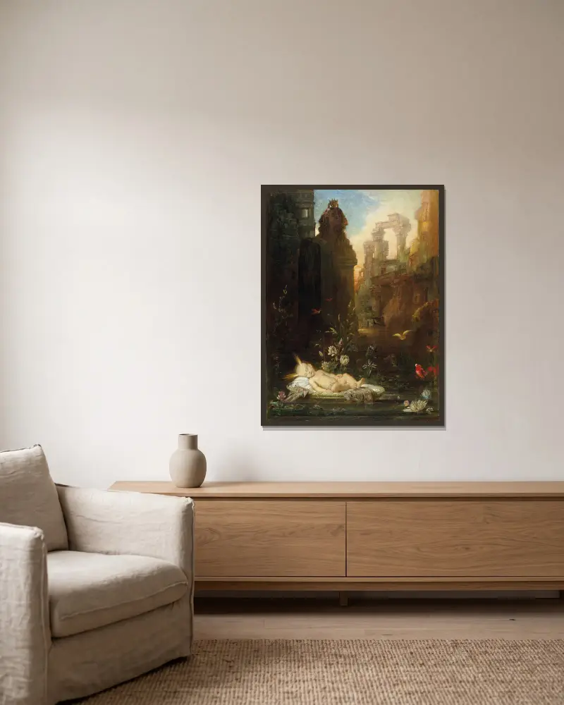 Der junge Moses von Gustave Moreau gerahmt an einer Wand