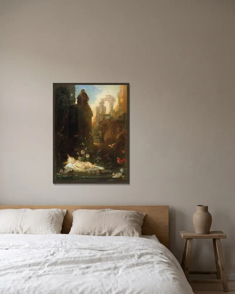 Der junge Moses von Gustave Moreau gerahmt an einer Wand