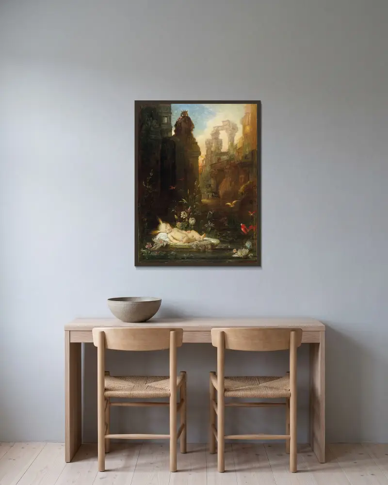 Der junge Moses von Gustave Moreau gerahmt an einer Wand