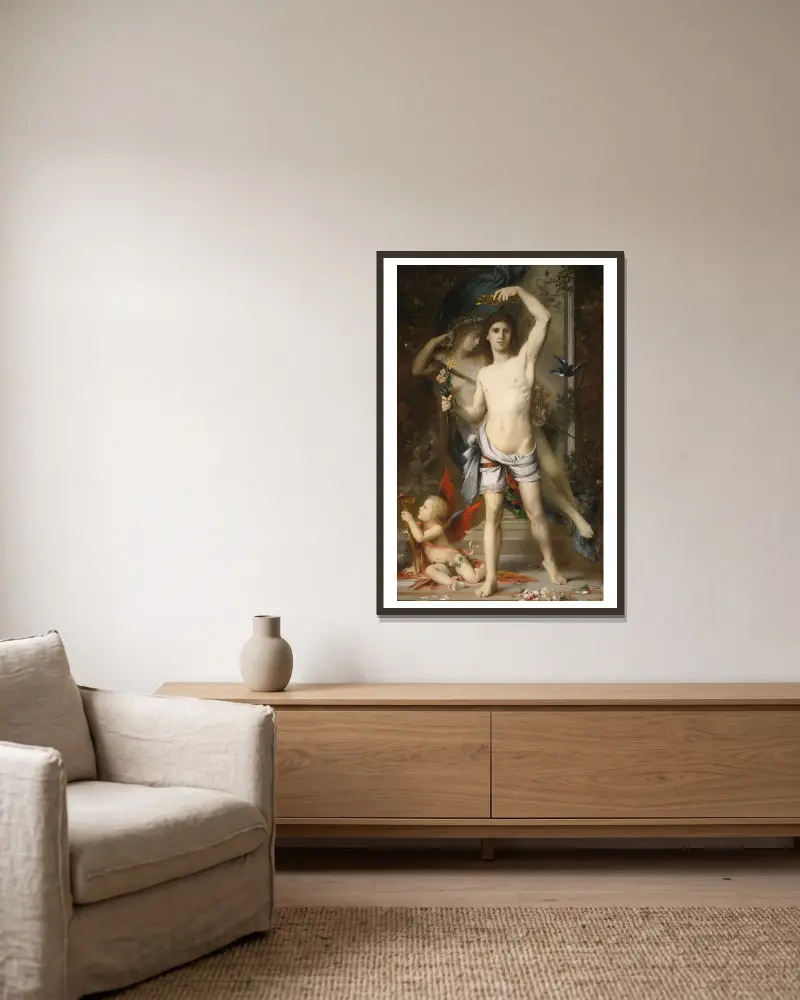 The Young Man And Death av Gustave Moreau inramad på en vägg