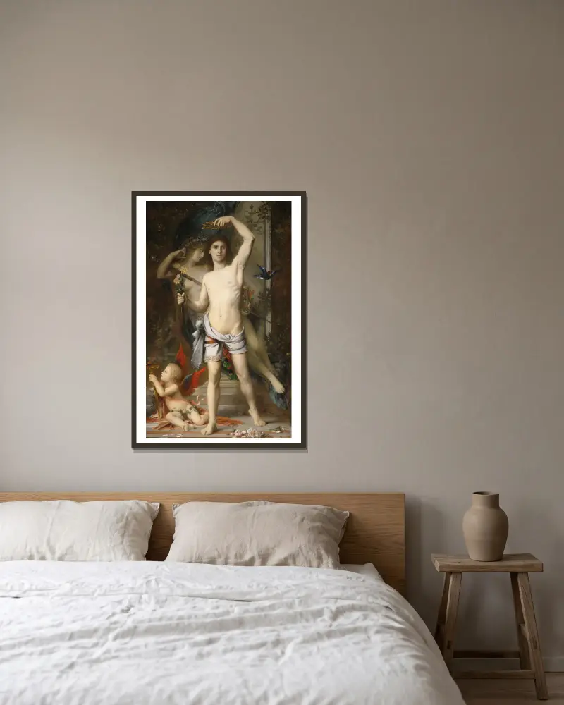 The Young Man And Death av Gustave Moreau inramad på en vägg