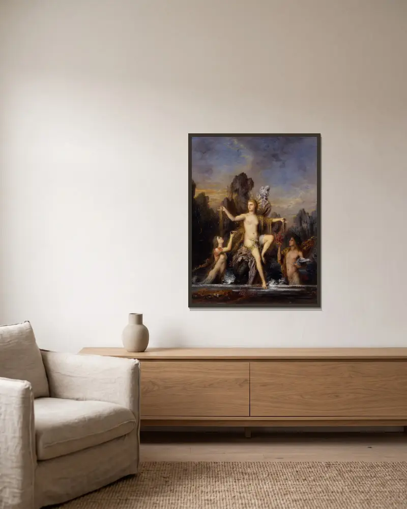 Venus Rising From The Sea av Gustave Moreau inramad på en vägg