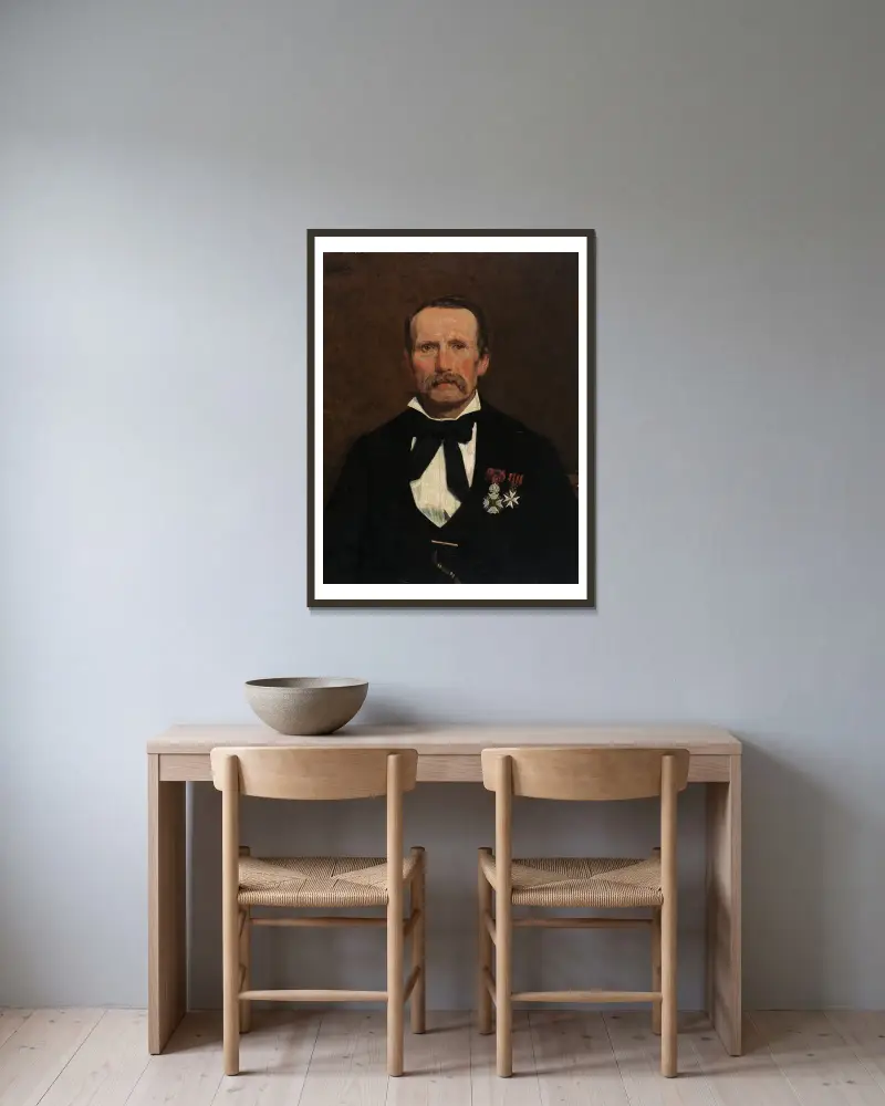 Portrait of Jacob Wiemer av Gustave Vanaise inramad på en vägg