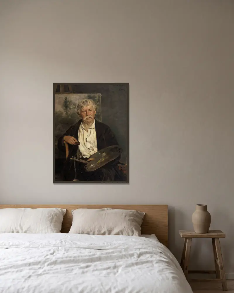 Portrait of the Artist César De Cock av Gustave Vanaise inramad på en vägg