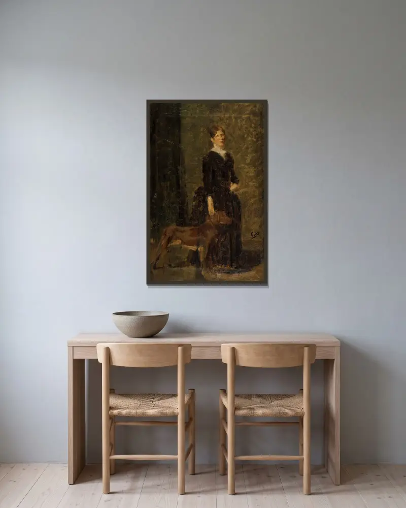 Studie till porträtt av Marie De Coster, konstnärens hustru av Gustave Vanaise inramad på en vägg