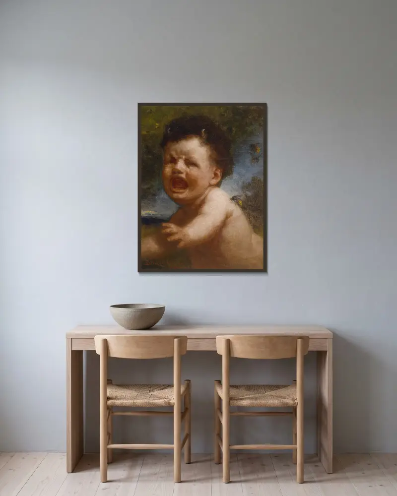 Amor mit Wespe von Gyula Benczúr gerahmt an einer Wand