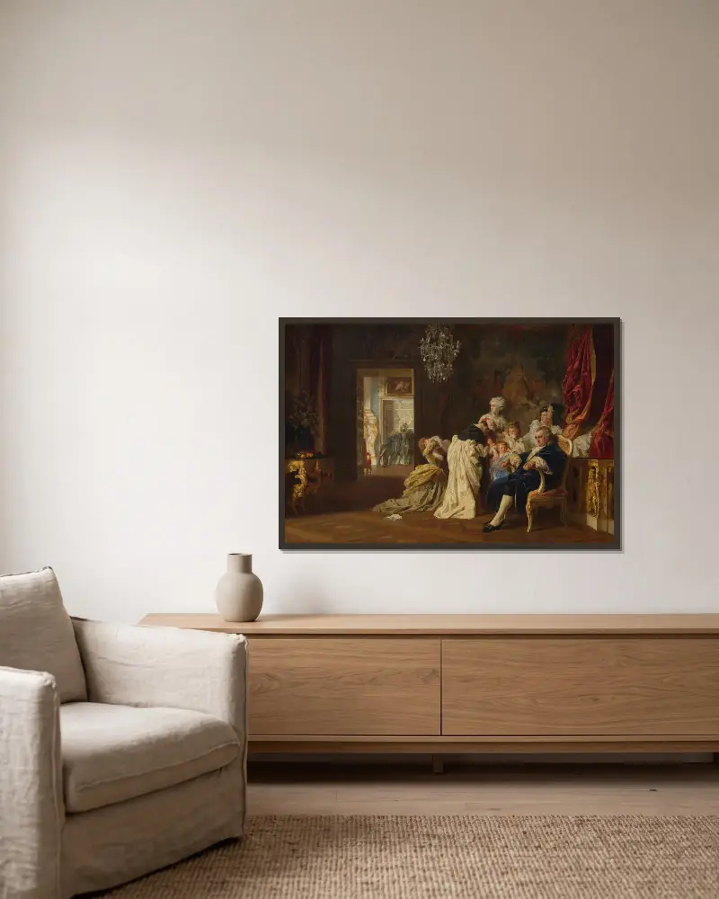 Louis XVI and Marie Antoinette with Family at Versailles (October 6, 1789) av Gyula Benczúr inramad på en vägg