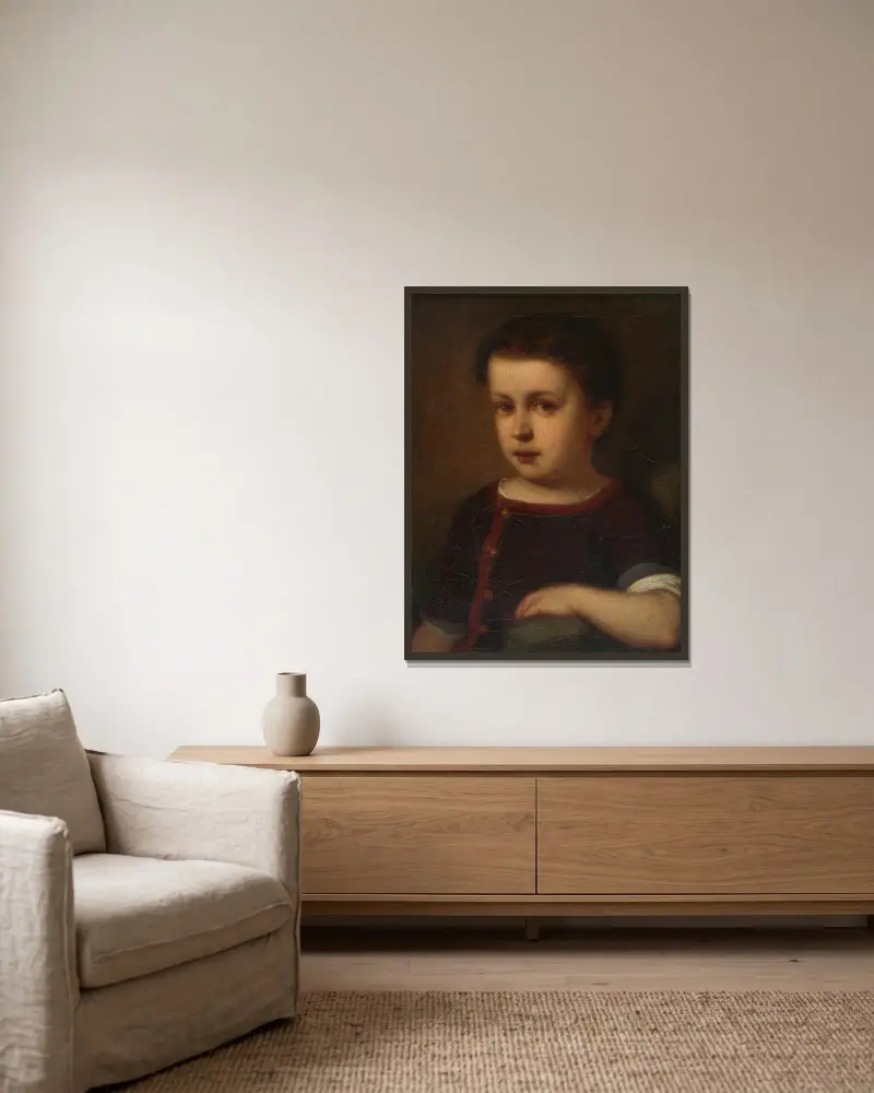 Portrait of a child av Gyula Benczúr inramad på en vägg