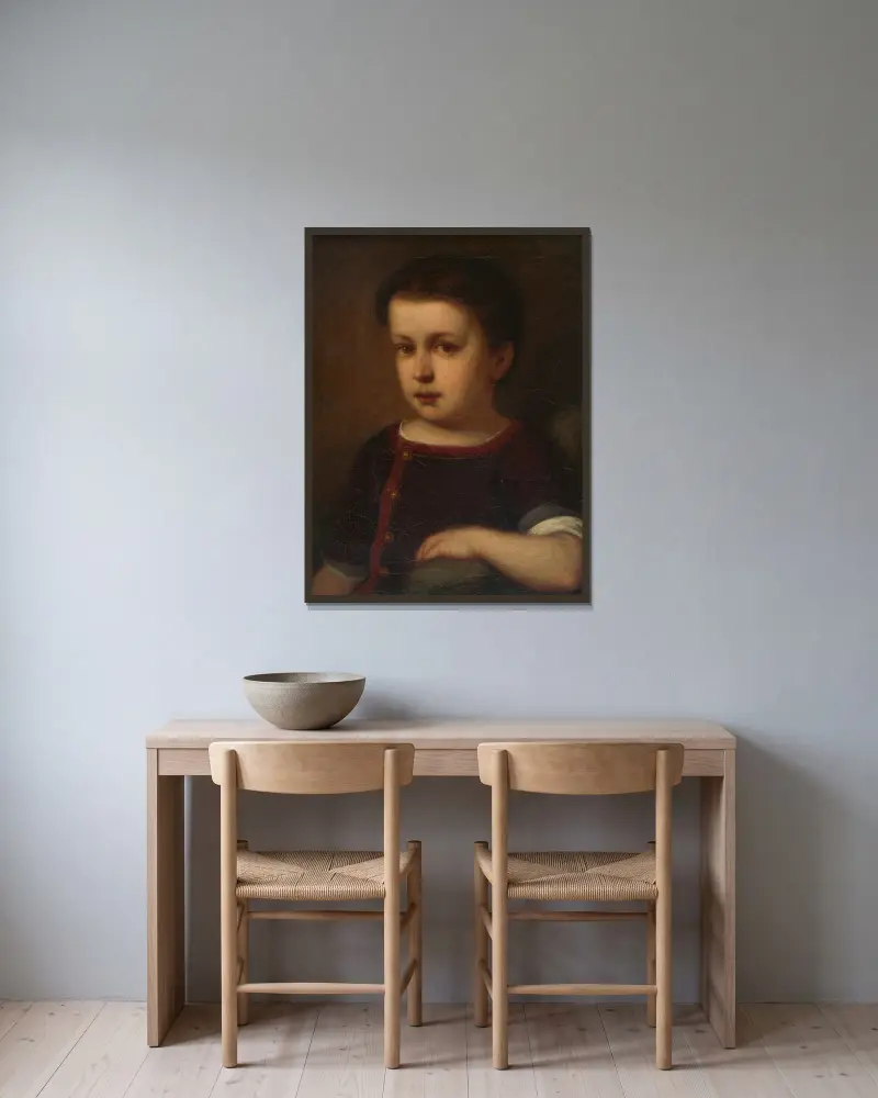 Portrait of a child av Gyula Benczúr inramad på en vägg