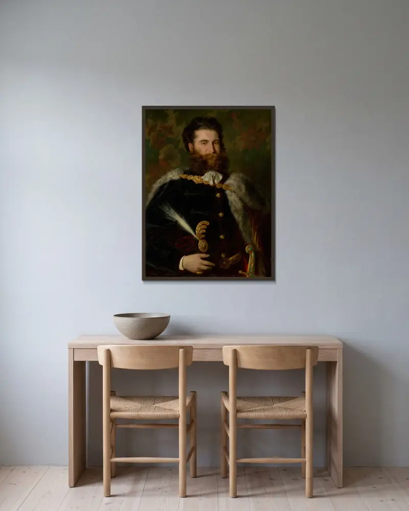 Portrait of Albert Ujházy av Gyula Benczúr inramad på en vägg