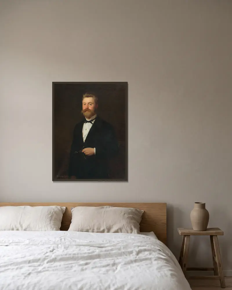 Portrait of Gejza Bencúr. av Gyula Benczúr inramad på en vägg