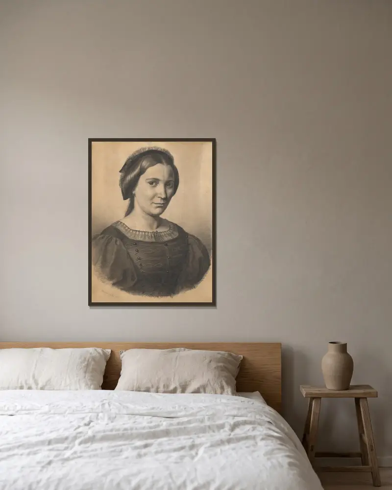 Portrait of the artist’s mother (Gizela Lanszgallnerová) av Gyula Benczúr inramad på en vägg