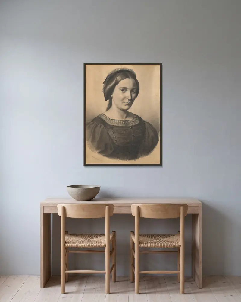 Portrait of the artist’s mother (Gizela Lanszgallnerová) av Gyula Benczúr inramad på en vägg