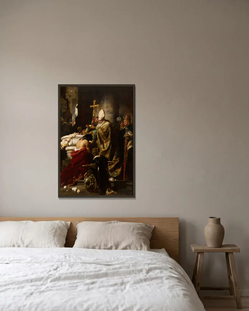 Die Taufe des Vajk von Gyula Benczúr gerahmt an einer Wand