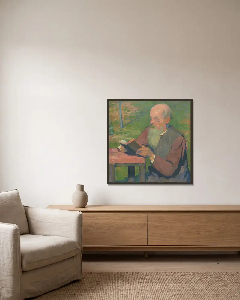 Čtoucí stařec, Elemír Halász-Hradil v rámu na stěně