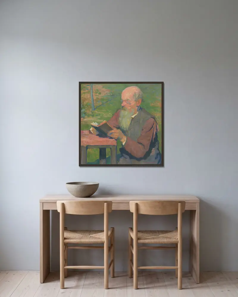 Čtoucí stařec, Elemír Halász-Hradil v rámu na stěně