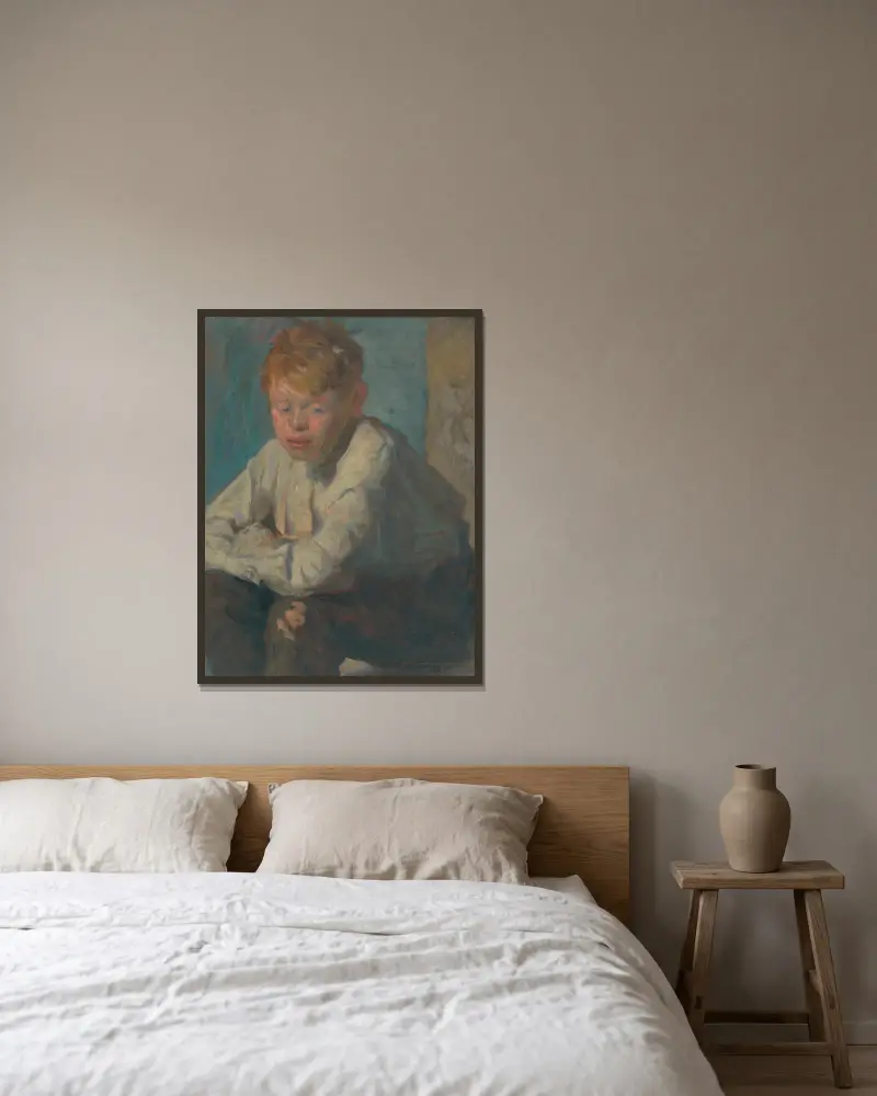 Boy with red hair av Elemír Halász-Hradil inramad på en vägg
