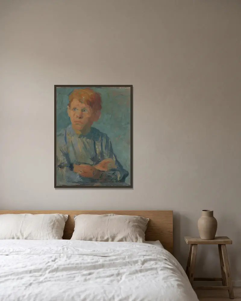 Chlapec s rezavými vlasy, Elemír Halász-Hradil v rámu na stěně
