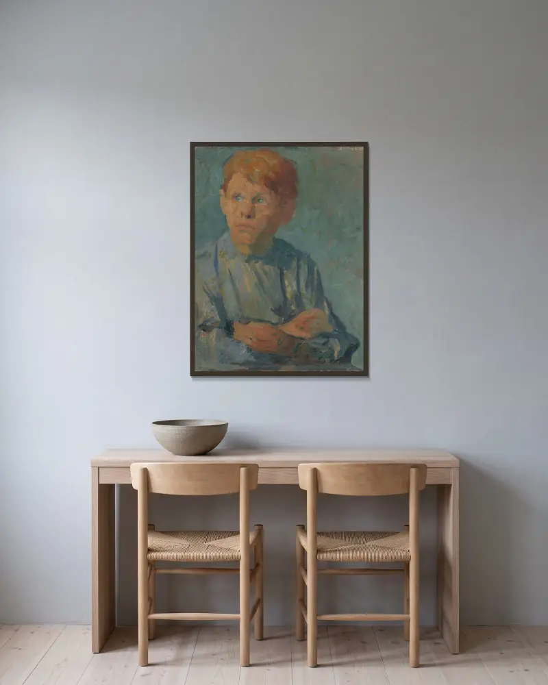 Chlapec s rezavými vlasy, Elemír Halász-Hradil v rámu na stěně