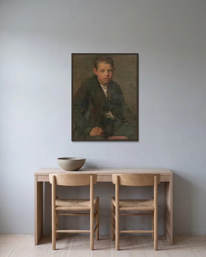 Portrait of Labourer Boy av Elemír Halász-Hradil inramad på en vägg