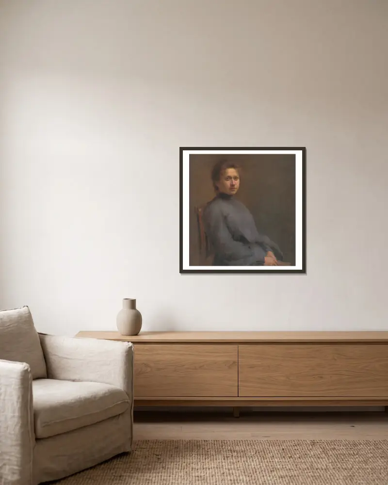 Portrait of the Artist’s Wife av Elemír Halász-Hradil inramad på en vägg
