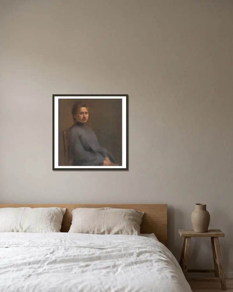 Portrait of the Artist’s Wife av Elemír Halász-Hradil inramad på en vägg