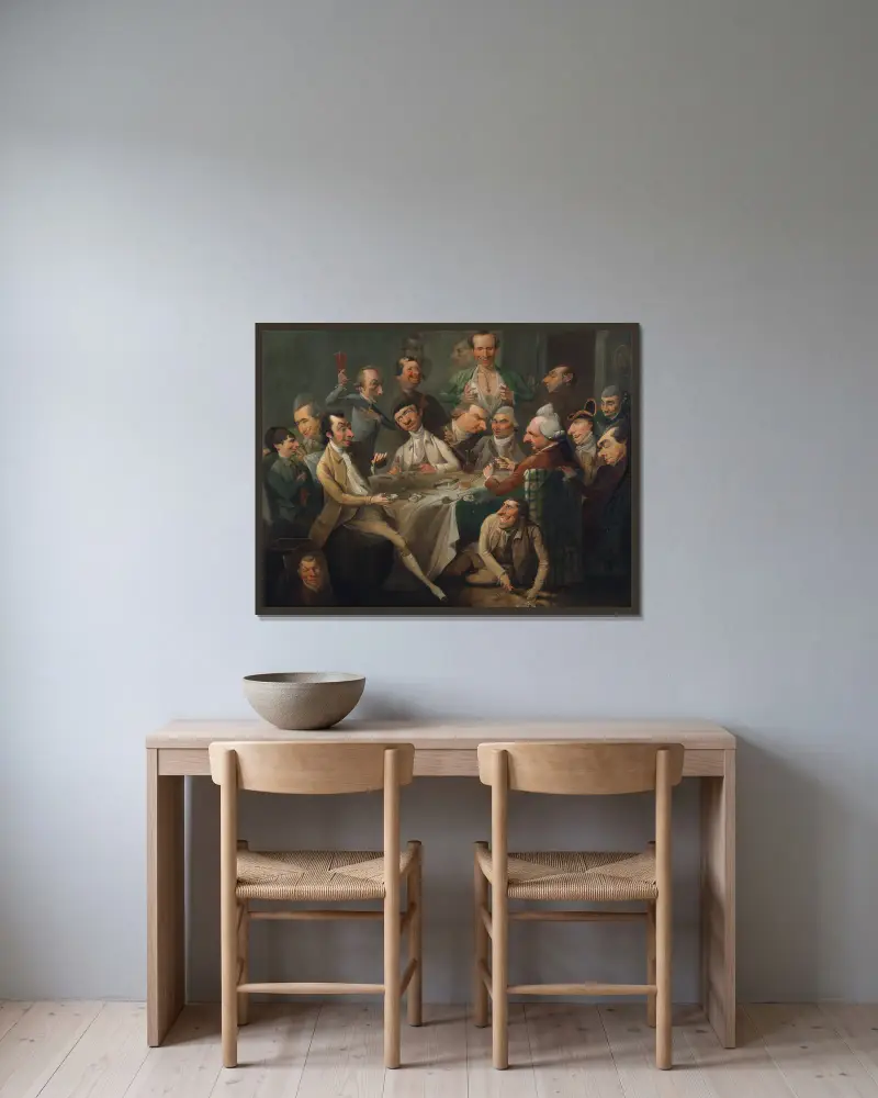 A Caricature Group av John Hamilton Mortimer inramad på en vägg