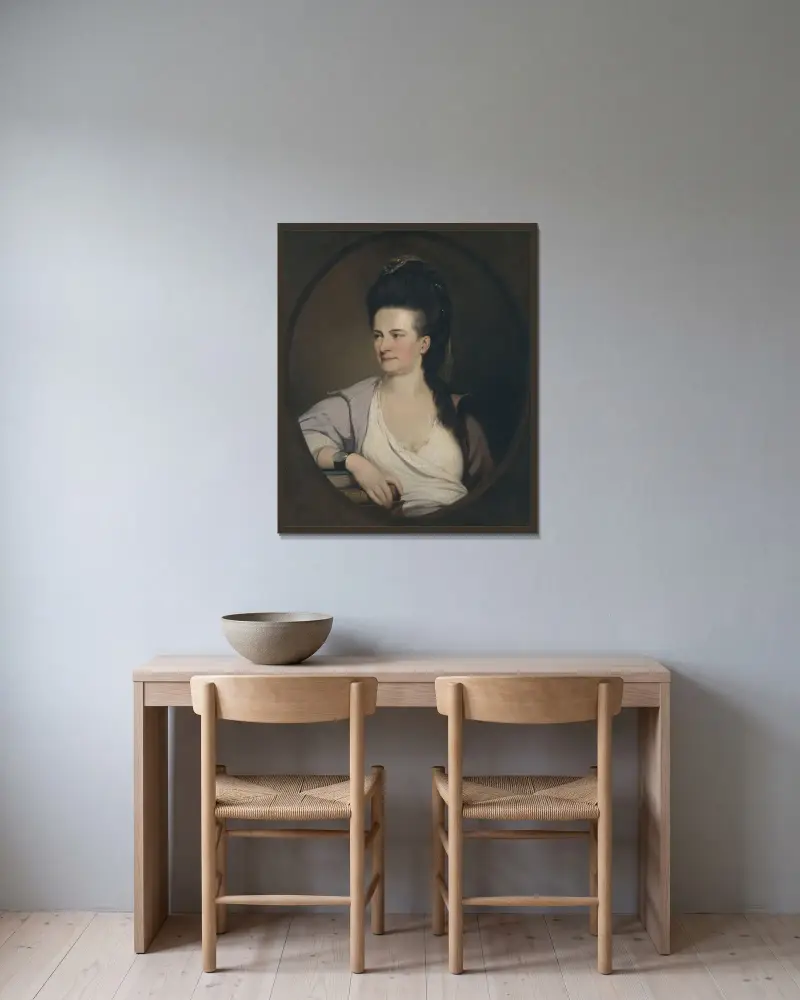En okänd kvinna av John Hamilton Mortimer inramad på en vägg