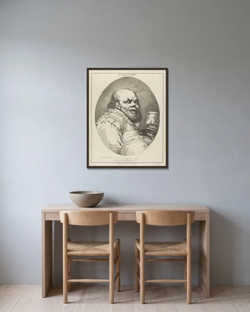 Falstaff. Andra delen av Henrik IV, akt V, scen 4 av John Hamilton Mortimer inramad på en vägg