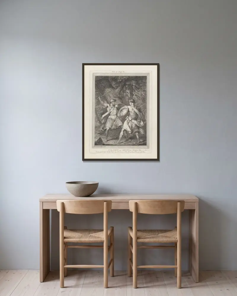 Palamon och Arcita, ur 'The Canterbury Tales' av John Hamilton Mortimer inramad på en vägg