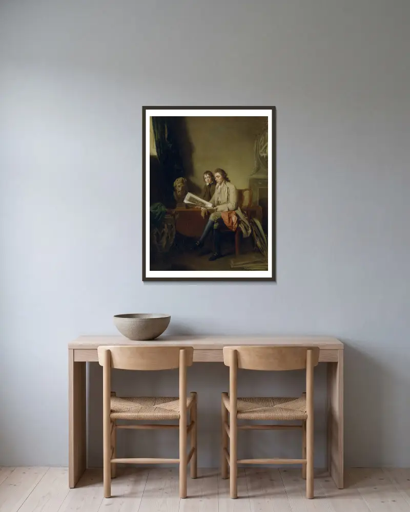 Portrait Of A Man And A Boy Looking At Prints av John Hamilton Mortimer inramad på en vägg