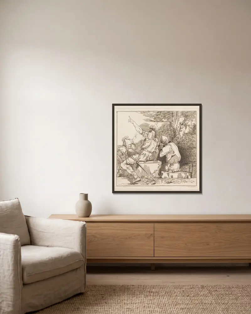 Drei Soldaten von John Hamilton Mortimer gerahmt an einer Wand