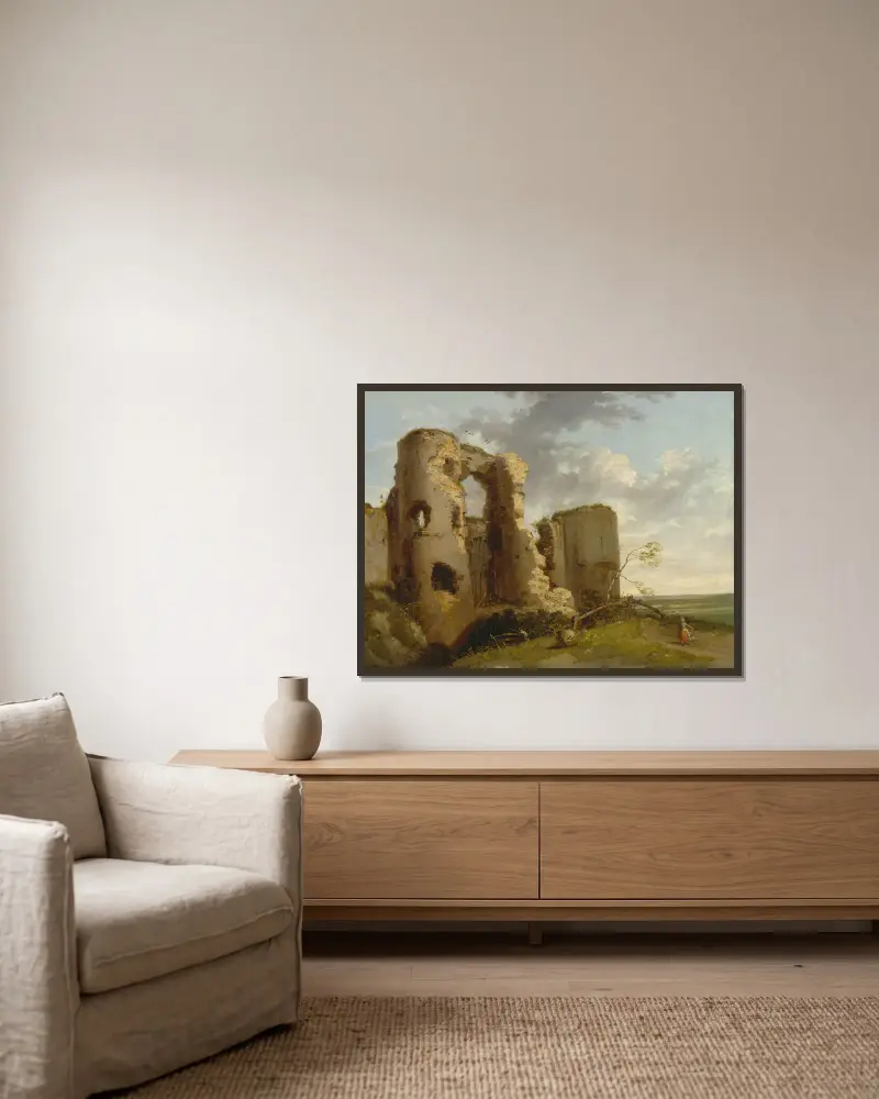 West Gate of Pevensey Castle, Sussex av John Hamilton Mortimer inramad på en vägg