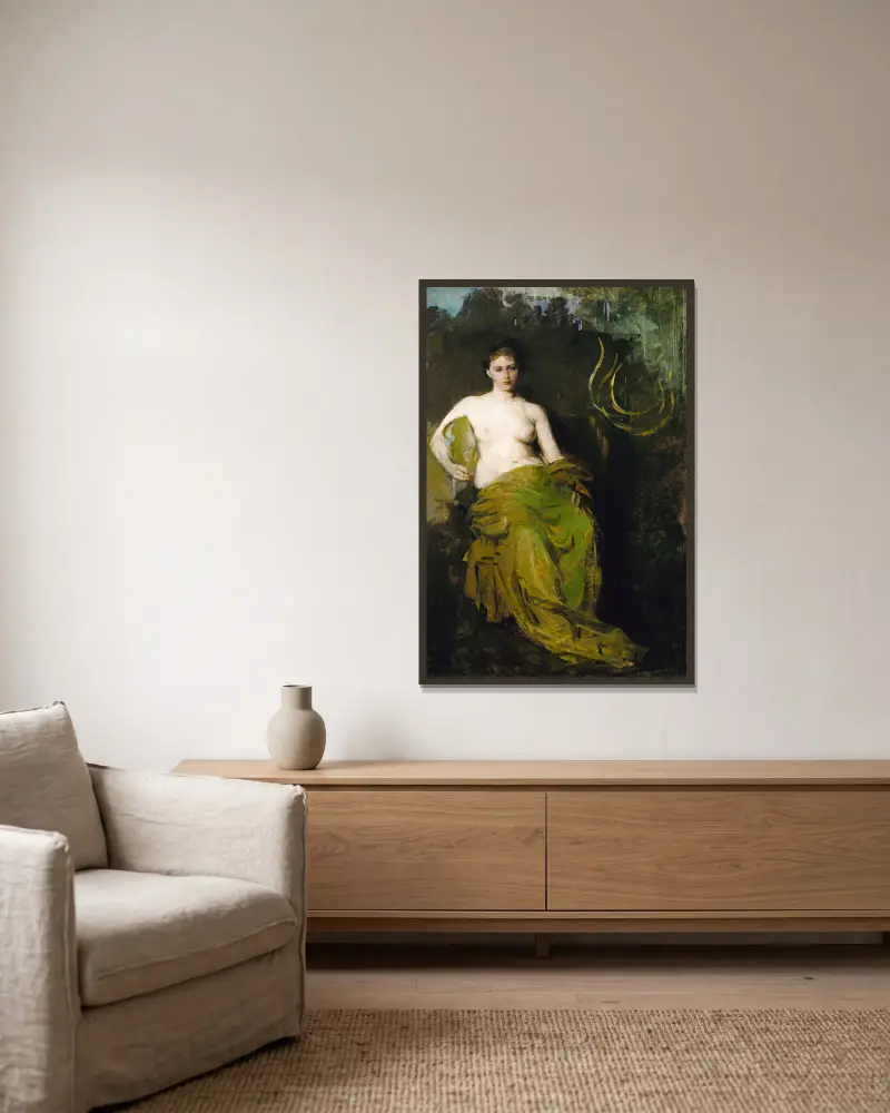 Napůl zahalená postava, Abbott Handerson Thayer v rámu na stěně