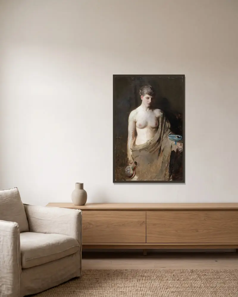 Hebe av Abbott Handerson Thayer inramad på en vägg