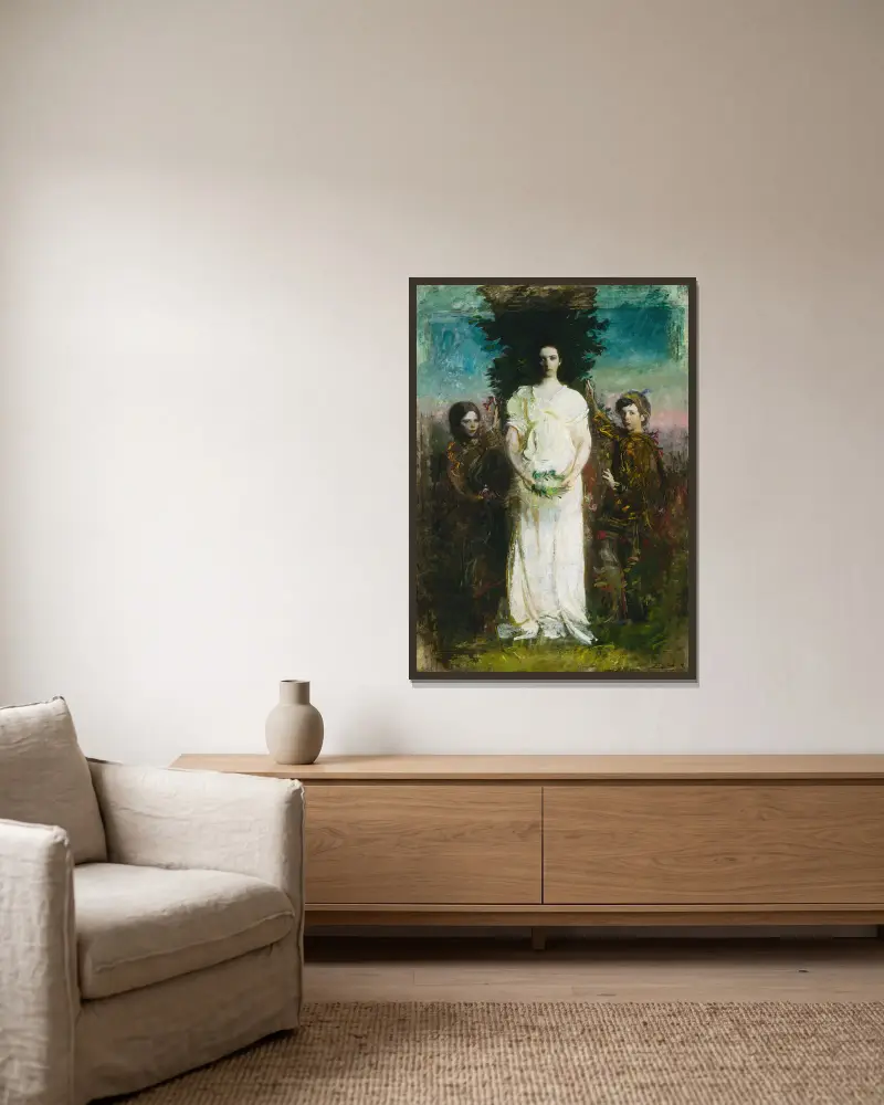 Meine Kinder (Mary, Gerald und Gladys Thayer) von Abbott Handerson Thayer gerahmt an einer Wand