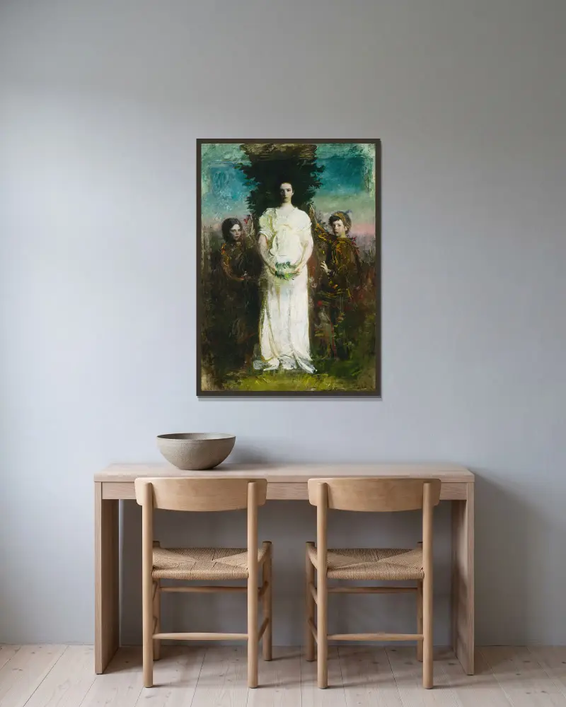Meine Kinder (Mary, Gerald und Gladys Thayer) von Abbott Handerson Thayer gerahmt an einer Wand