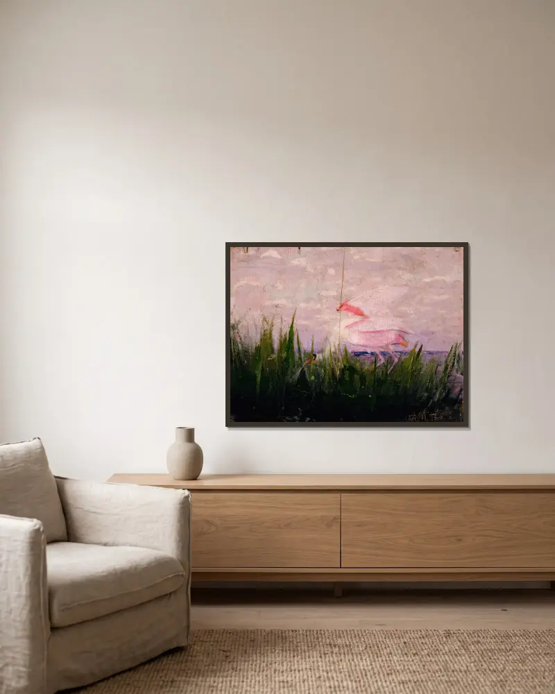 Roseate Spoonbill, study for book Concealing Coloration in the Animal Kingdom av Abbott Handerson Thayer inramad på en vägg