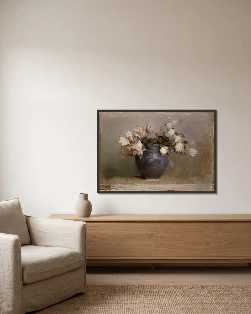 Rosen von Abbott Handerson Thayer gerahmt an einer Wand