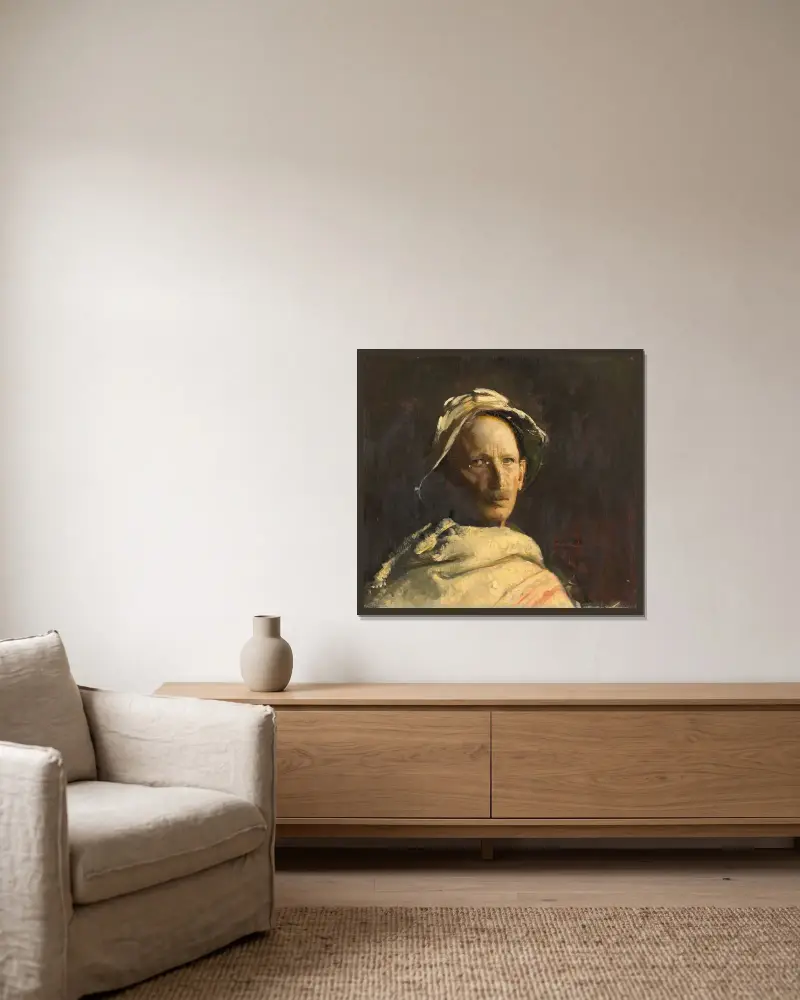 Selbstporträt, 1919 von Abbott Handerson Thayer gerahmt an einer Wand