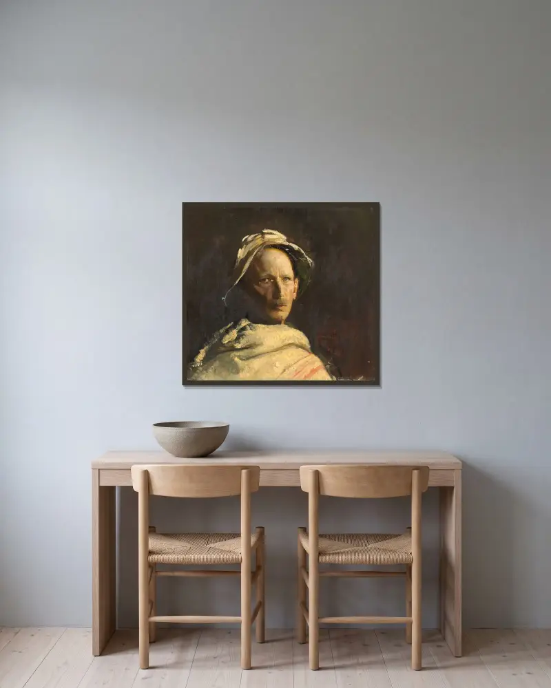 Selbstporträt, 1919 von Abbott Handerson Thayer gerahmt an einer Wand