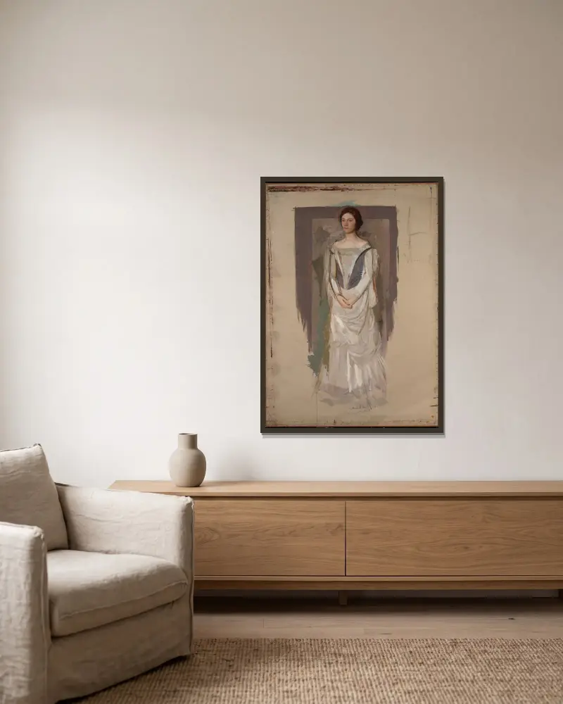 Stehende Frau von Abbott Handerson Thayer gerahmt an einer Wand