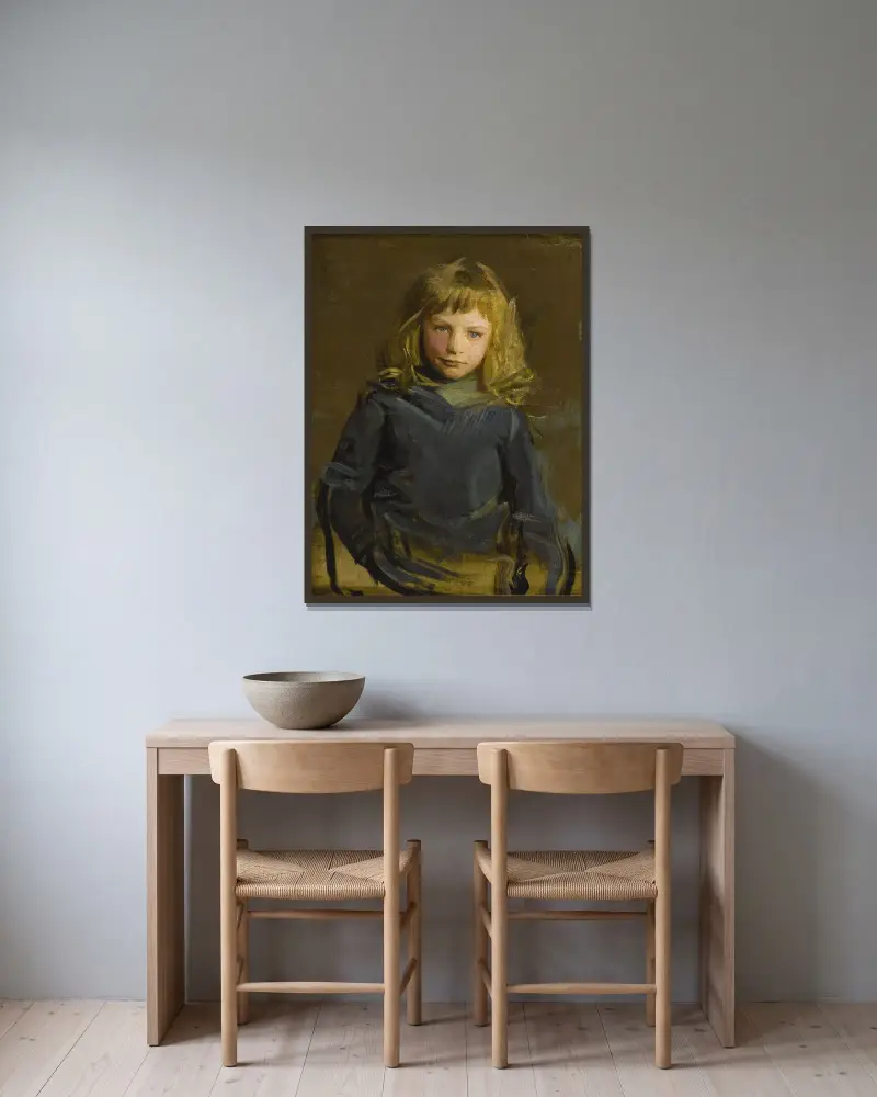Studie för 'Harry Whiting, konstnärens systerson' av Abbott Handerson Thayer inramad på en vägg
