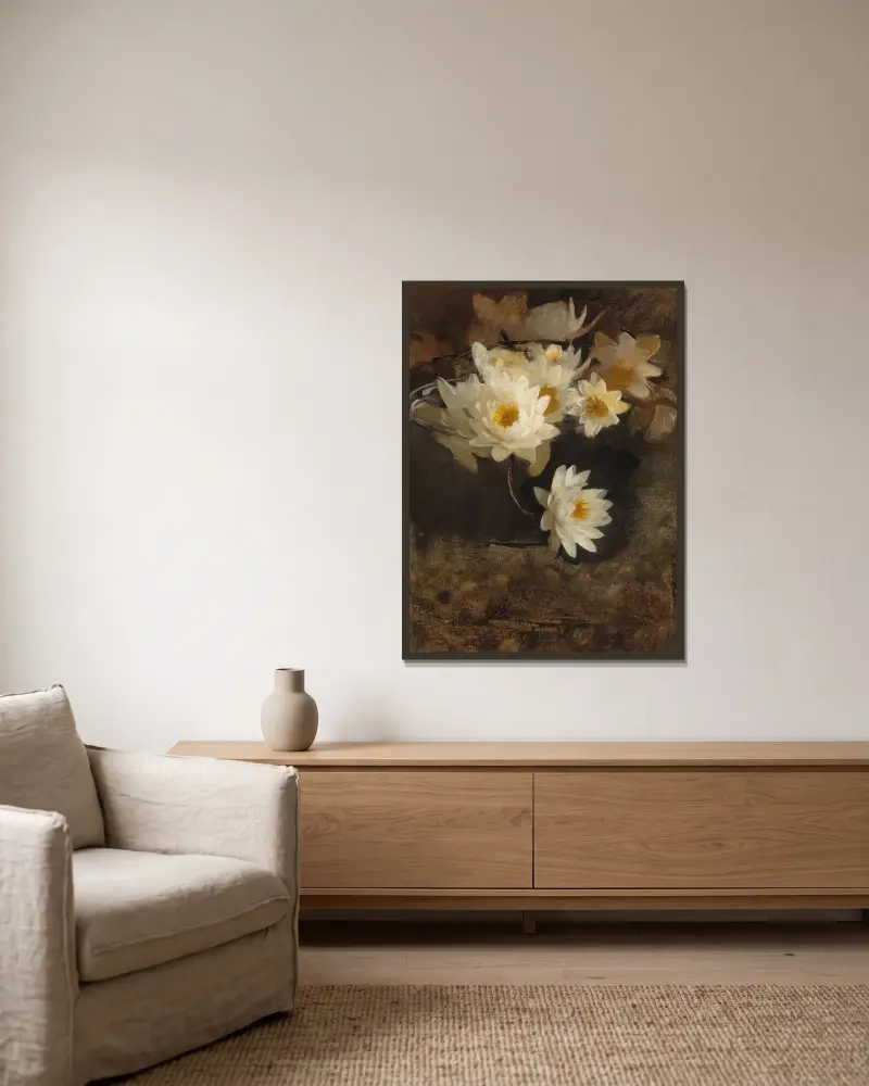 Seerosen von Abbott Handerson Thayer gerahmt an einer Wand